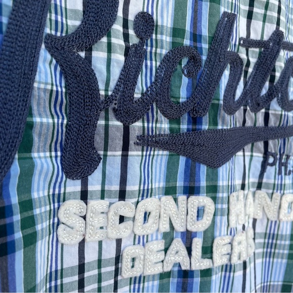 Scotch & Soda Western White/Blue/Green Plaid Full-Snap Scrunched Sleeve Shirt L - Picture 10 of 12